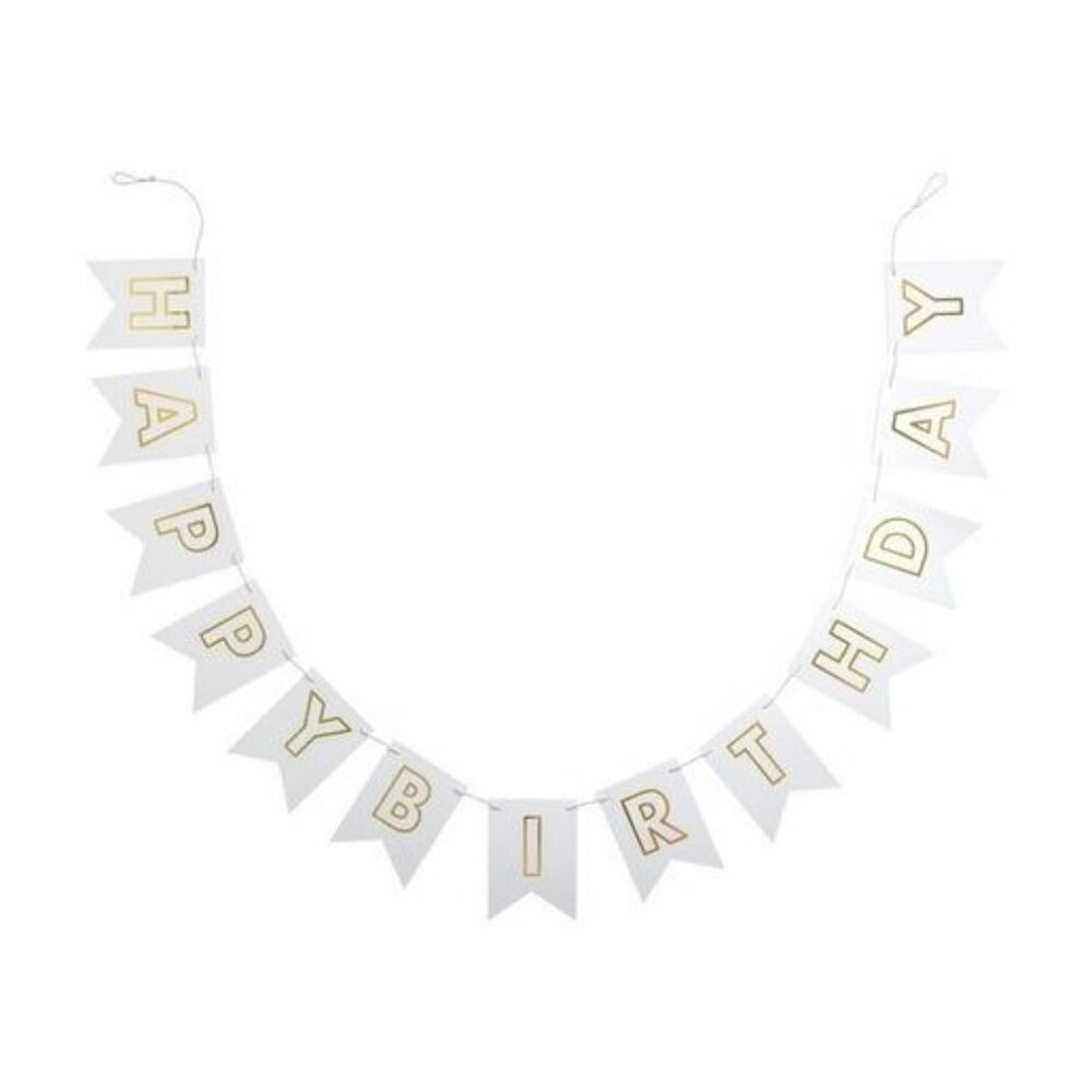 'Happy Birthday' Party Banner White/Gold